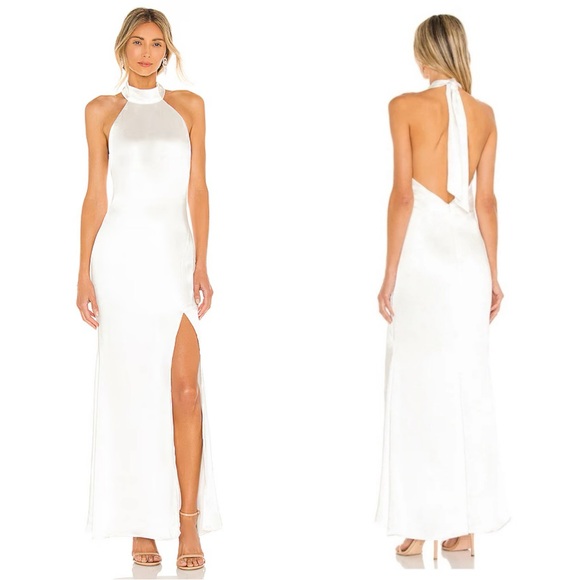 NWT Elliatt Eleanor Satin Halter Open back Dress in white